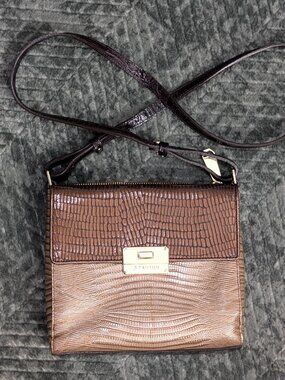 BRAHMIN Manhattan Crocodile Textured Leather Crossbody Purse Embossed Bag